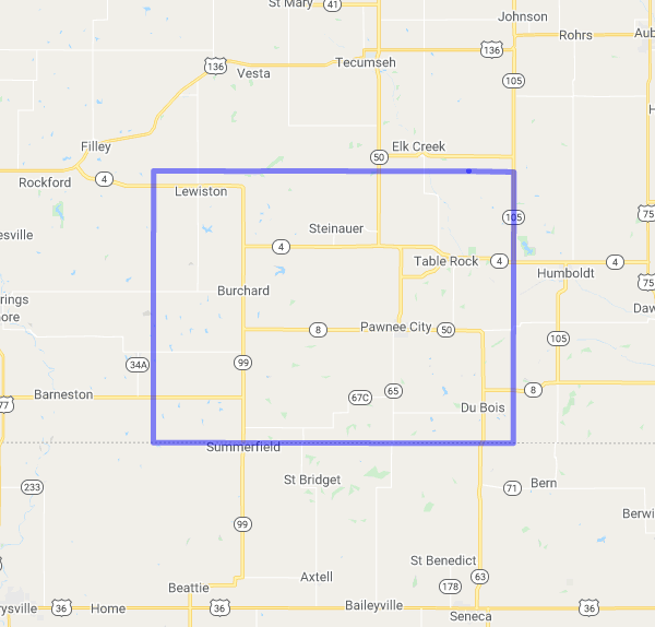 County level USDA loan eligibility boundaries for Pawnee, NE