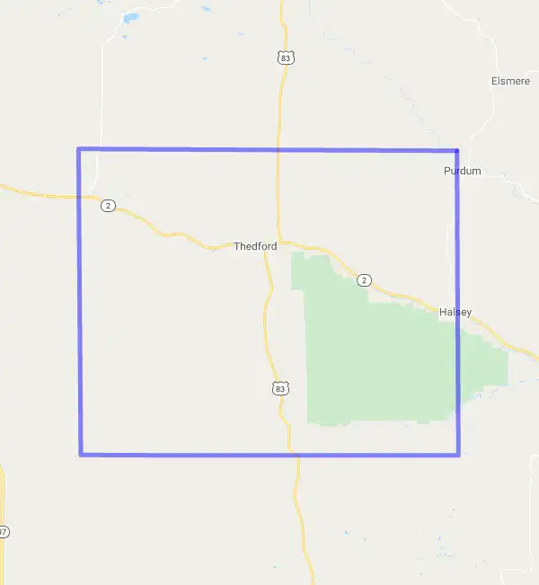 County level USDA loan eligibility boundaries for Thomas, Nebraska