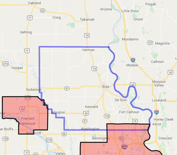 County level USDA loan eligibility boundaries for Washington, NE