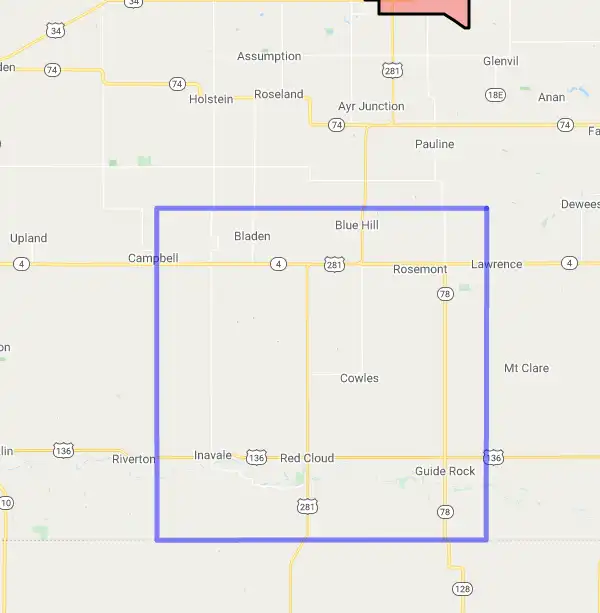 County level USDA loan eligibility boundaries for Webster, Nebraska