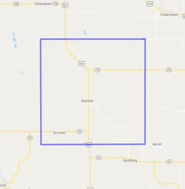 County level USDA loan eligibility boundaries for Wheeler, Nebraska
