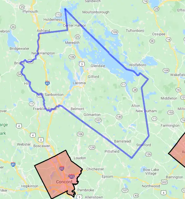 County level USDA loan eligibility boundaries for Belknap, New Hampshire