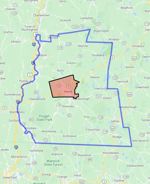 County level USDA loan eligibility boundaries for Cheshire, New Hampshire