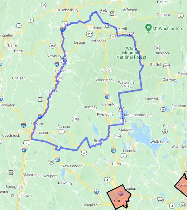 County level USDA loan eligibility boundaries for Grafton, New Hampshire