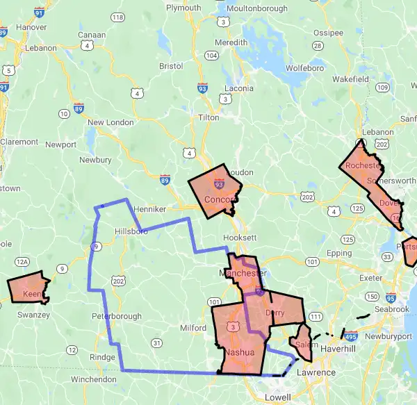 County level USDA loan eligibility boundaries for Hillsborough, New Hampshire
