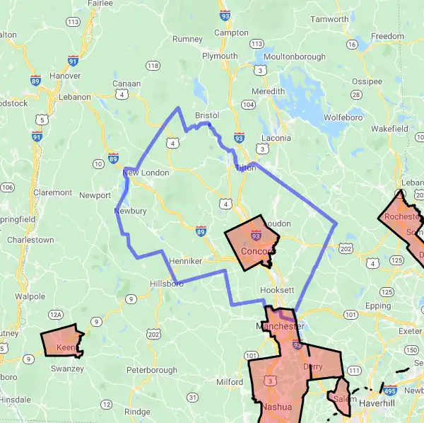 County level USDA loan eligibility boundaries for Merrimack, New Hampshire