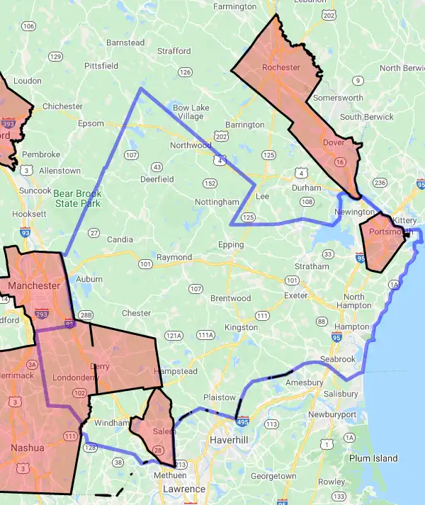 County level USDA loan eligibility boundaries for Rockingham, New Hampshire