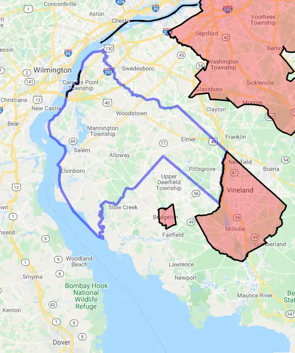 County level USDA loan eligibility boundaries for Salem, New Jersey