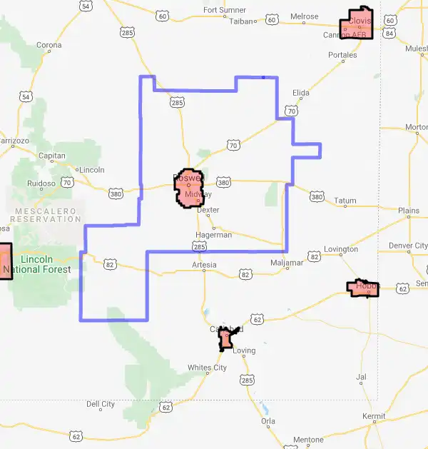 County level USDA loan eligibility boundaries for Chaves, New Mexico