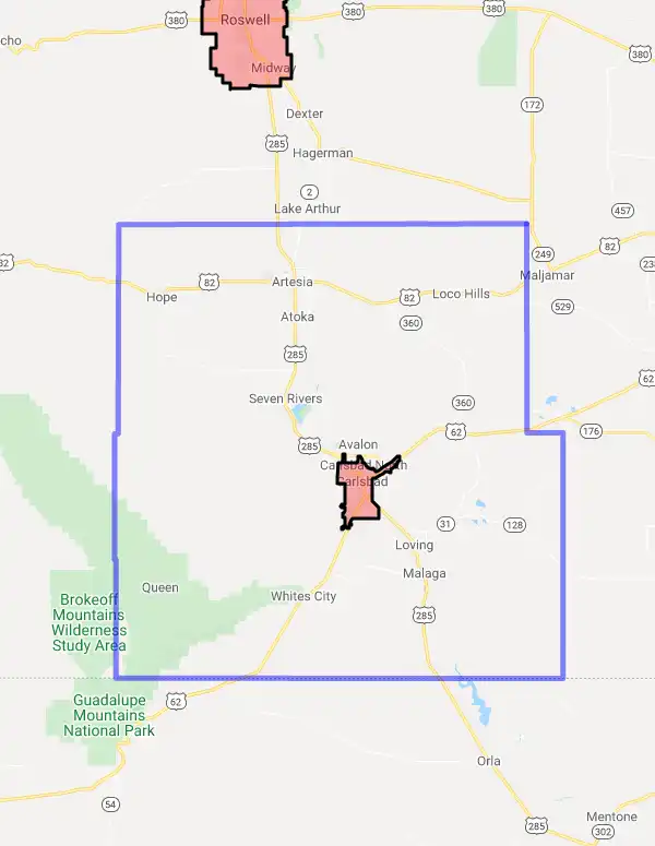 County level USDA loan eligibility boundaries for Eddy, New Mexico