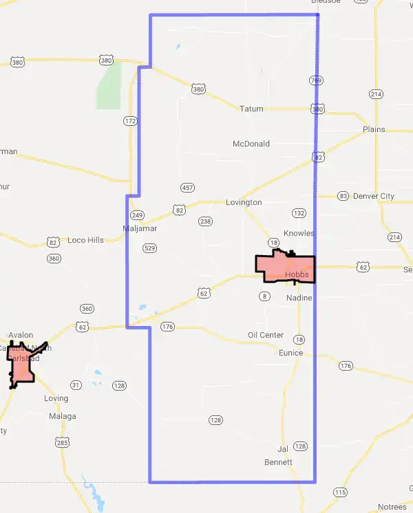 County level USDA loan eligibility boundaries for Lea, New Mexico