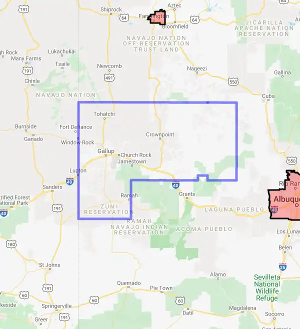 County level USDA loan eligibility boundaries for McKinley, New Mexico
