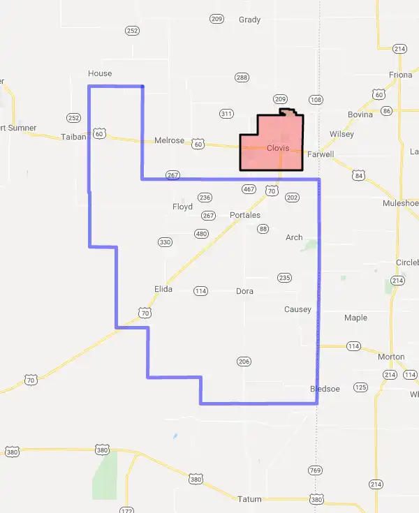County level USDA loan eligibility boundaries for Roosevelt, New Mexico
