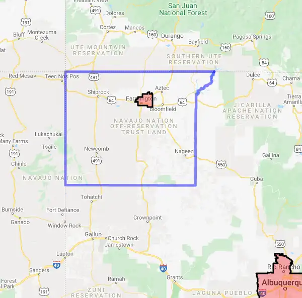 County level USDA loan eligibility boundaries for San Juan, New Mexico