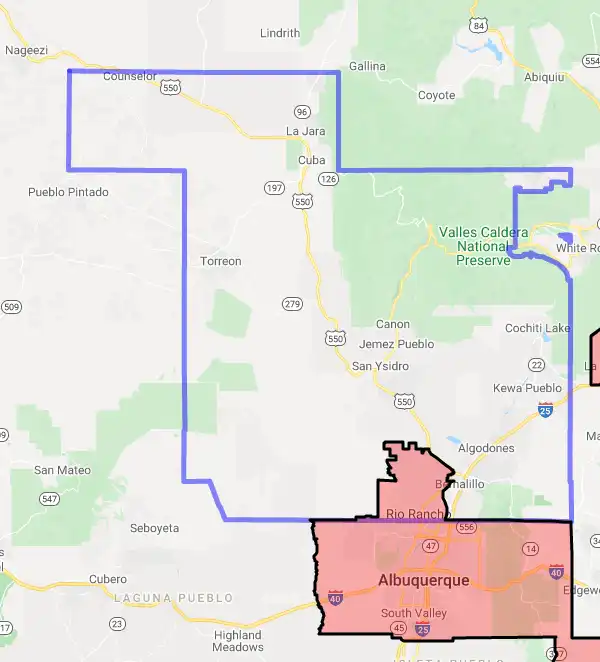 County level USDA loan eligibility boundaries for Sandoval, New Mexico