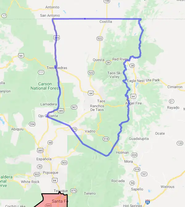 County level USDA loan eligibility boundaries for Taos, New Mexico