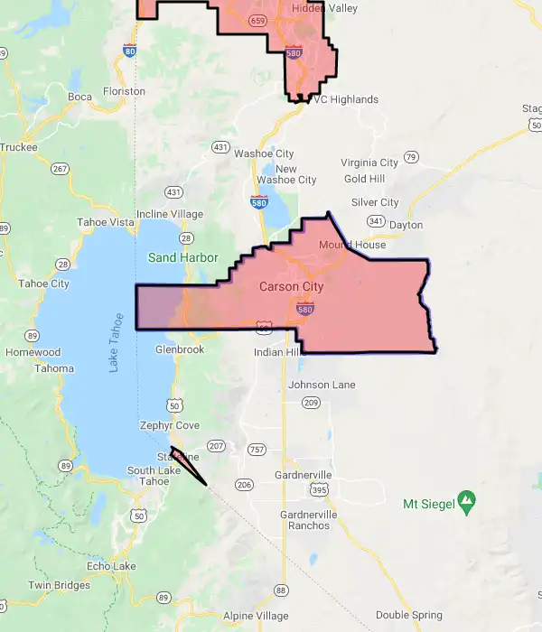 County level USDA loan eligibility boundaries for Carson City, Nevada
