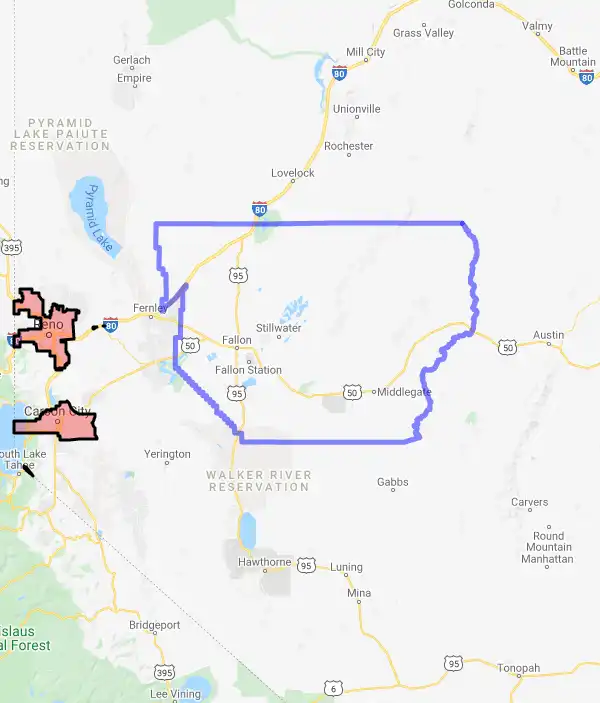 County level USDA loan eligibility boundaries for Churchill, Nevada