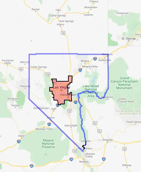 County level USDA loan eligibility boundaries for Clark, Nevada