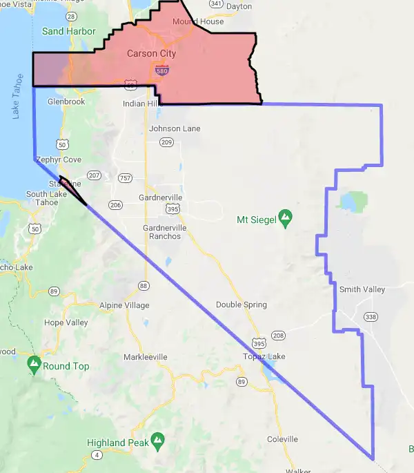 County level USDA loan eligibility boundaries for Douglas, Nevada