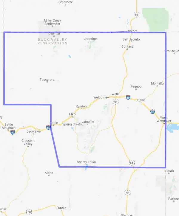 County level USDA loan eligibility boundaries for Elko, Nevada