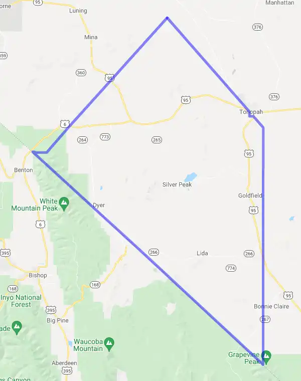 County level USDA loan eligibility boundaries for Esmeralda, Nevada