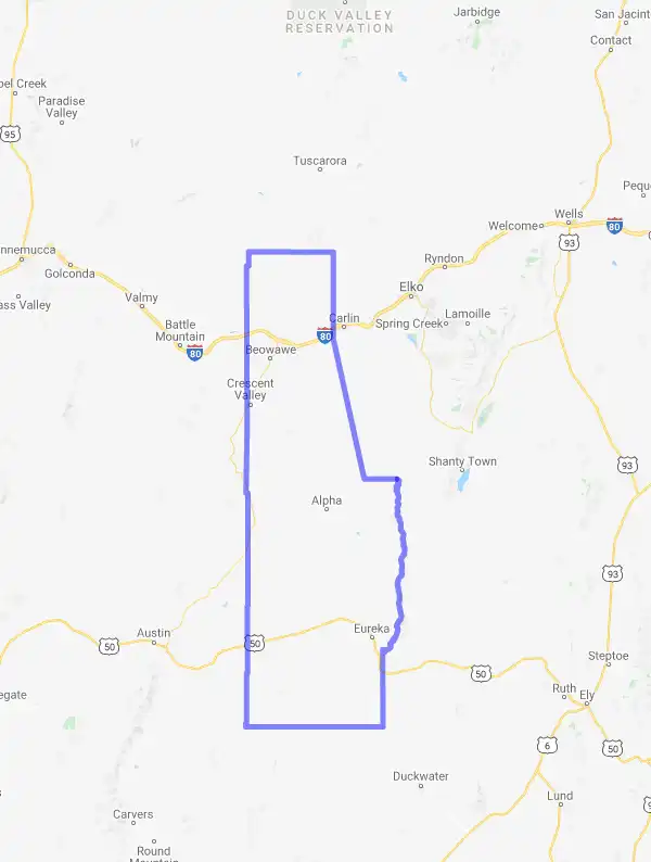 County level USDA loan eligibility boundaries for Eureka, Nevada