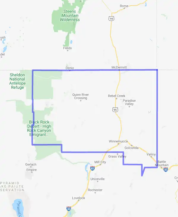 County level USDA loan eligibility boundaries for Humboldt, Nevada