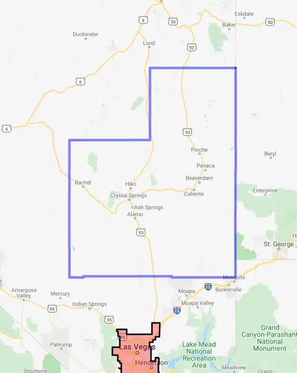County level USDA loan eligibility boundaries for Lincoln, Nevada