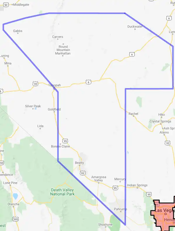 County level USDA loan eligibility boundaries for Nye, Nevada