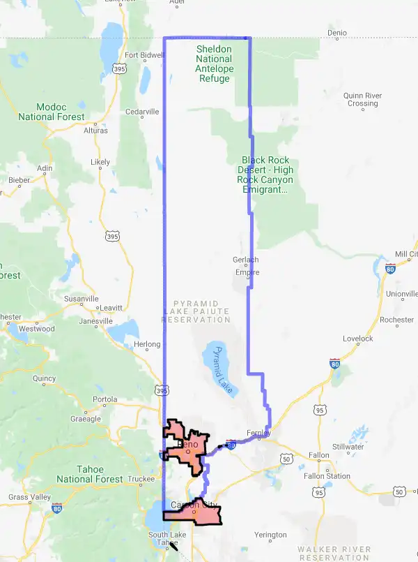 County level USDA loan eligibility boundaries for Washoe, Nevada