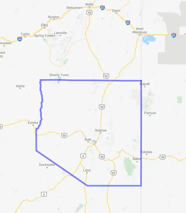 County level USDA loan eligibility boundaries for White Pine, Nevada