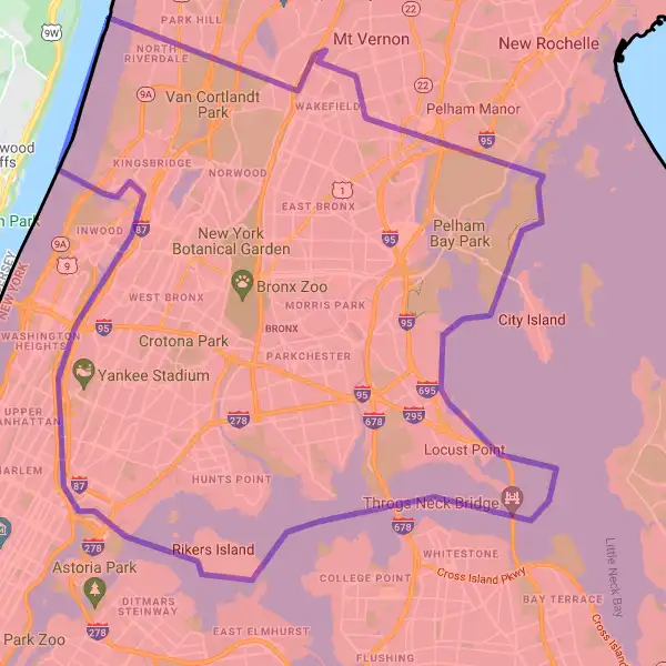 County level USDA loan eligibility boundaries for Bronx, New York