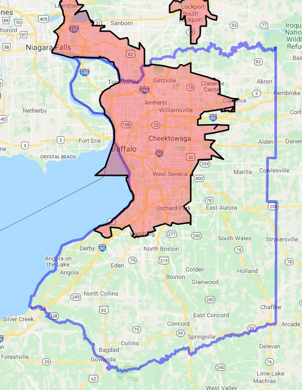 County level USDA loan eligibility boundaries for Erie, New York