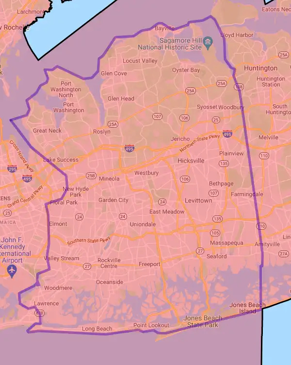 County level USDA loan eligibility boundaries for Nassau, New York
