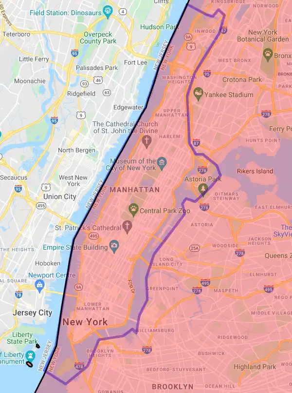 County level USDA loan eligibility boundaries for New York, New York