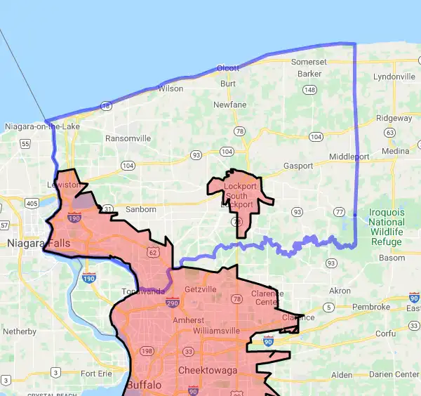 County level USDA loan eligibility boundaries for Niagara, New York
