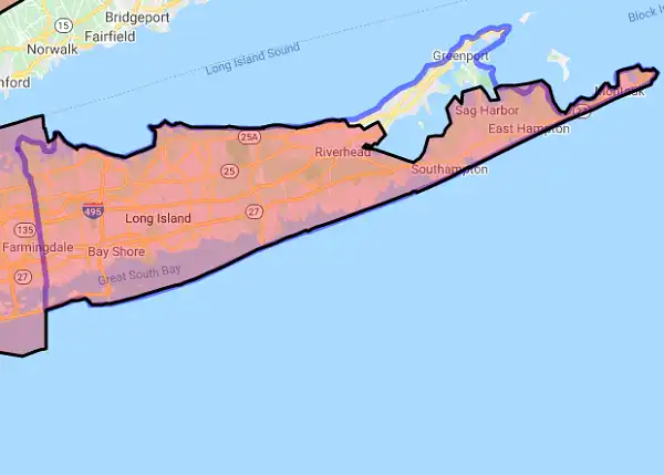 County level USDA loan eligibility boundaries for Suffolk, New York