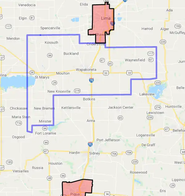 County level USDA loan eligibility boundaries for Auglaize, Ohio