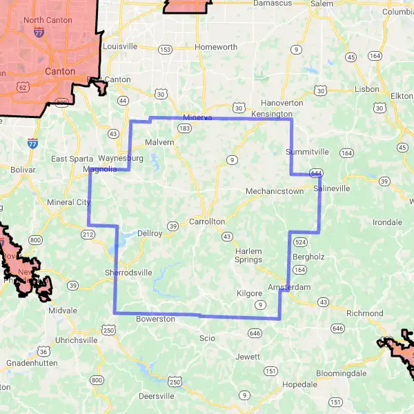 County level USDA loan eligibility boundaries for Carroll, Ohio