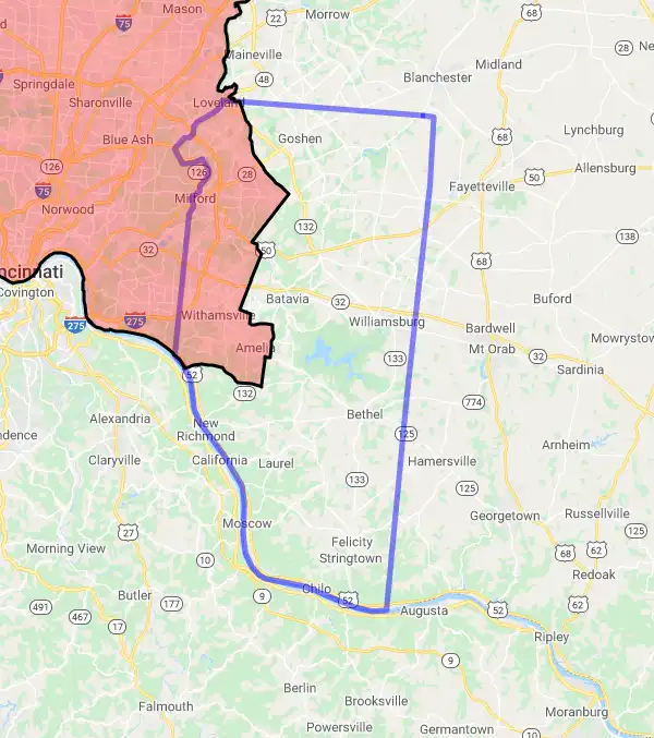 County level USDA loan eligibility boundaries for Clermont, Ohio