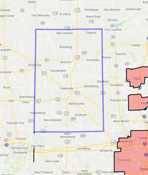 County level USDA loan eligibility boundaries for Darke, Ohio