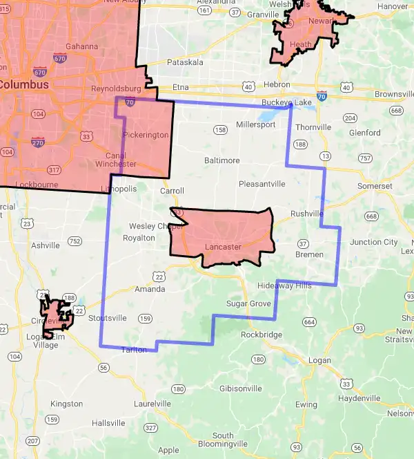 County level USDA loan eligibility boundaries for Fairfield, Ohio