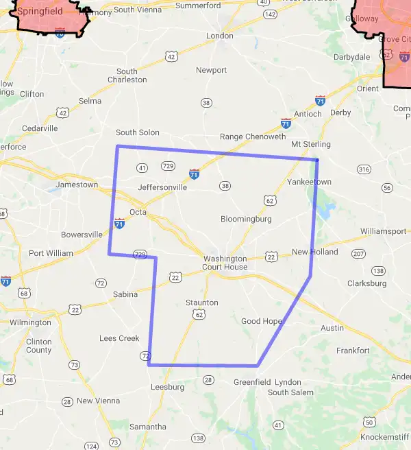 County level USDA loan eligibility boundaries for Fayette, Ohio