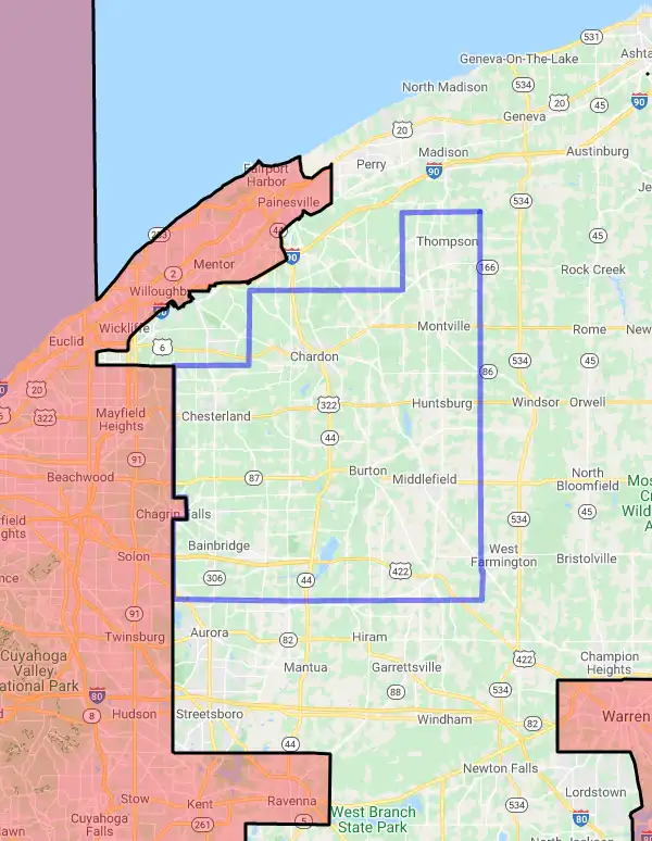 County level USDA loan eligibility boundaries for Geauga, Ohio