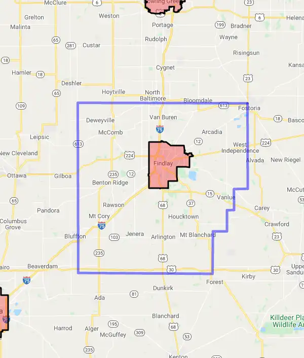 County level USDA loan eligibility boundaries for Hancock, Ohio