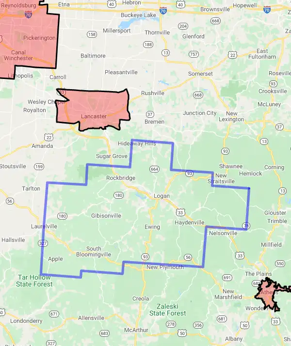 County level USDA loan eligibility boundaries for Hocking, Ohio