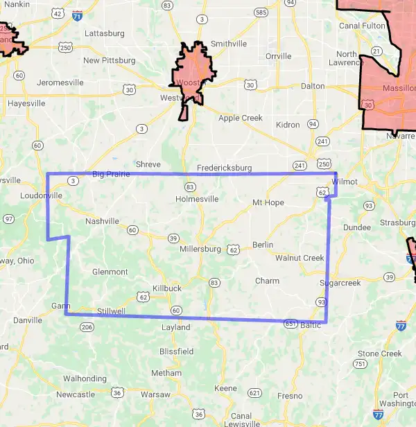 County level USDA loan eligibility boundaries for Holmes, Ohio