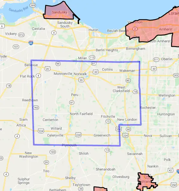 County level USDA loan eligibility boundaries for Huron, Ohio