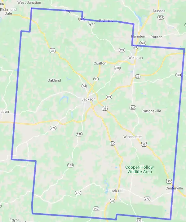 County level USDA loan eligibility boundaries for Jackson, Ohio